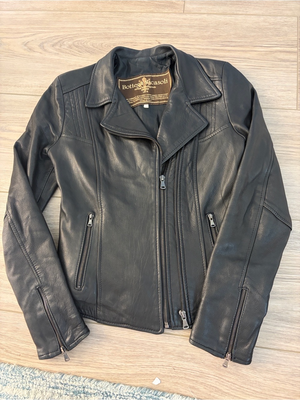 Bottega Ricasoli Italian Made Vera Pelle Women's Black Leather Moto Jacket Small